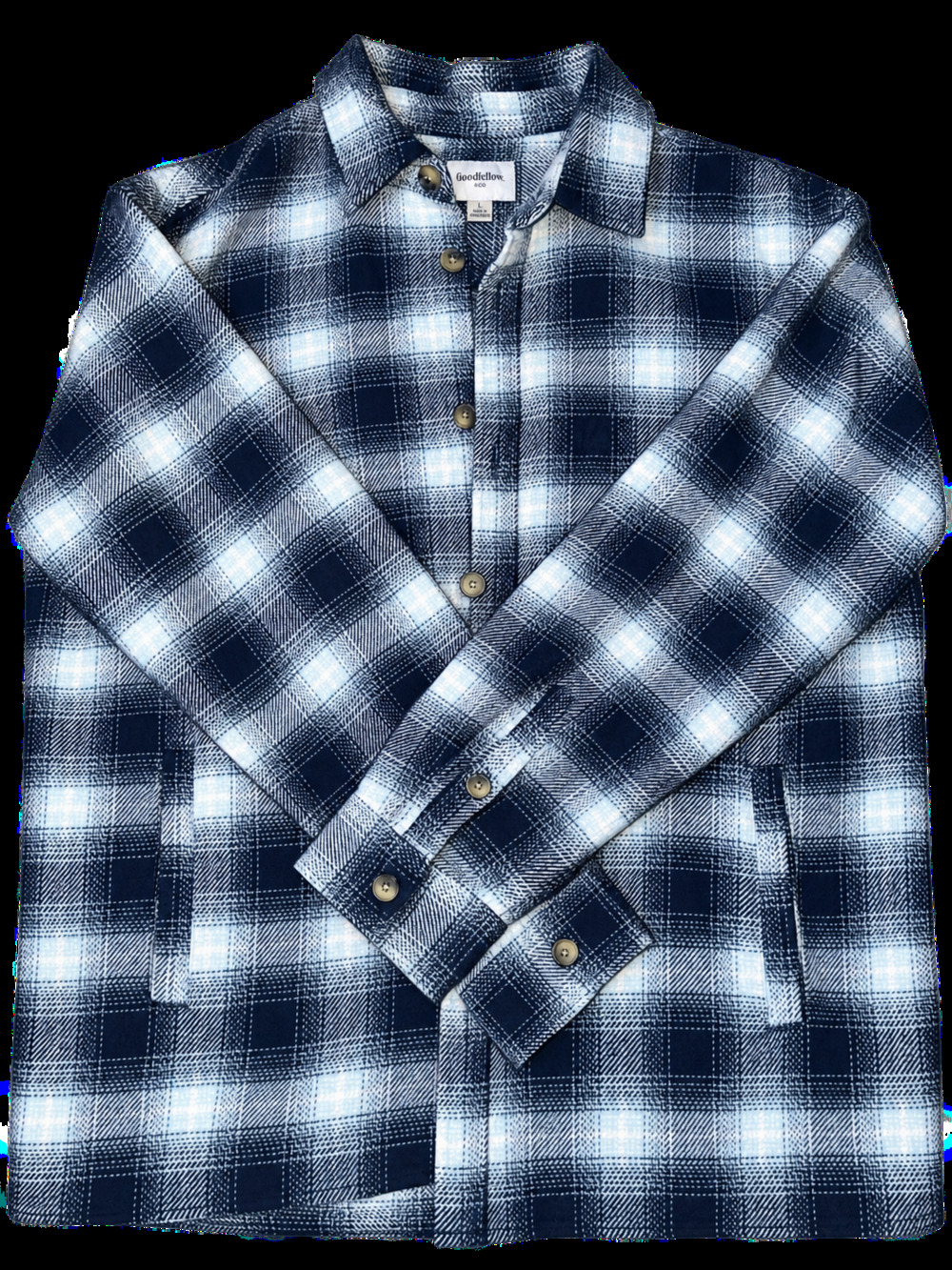 Goodfellow & Co Blue Plaid Button Down Flannel Shirt Size L